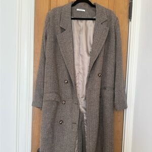 Womens Long Herringbone Coatigan in Brown